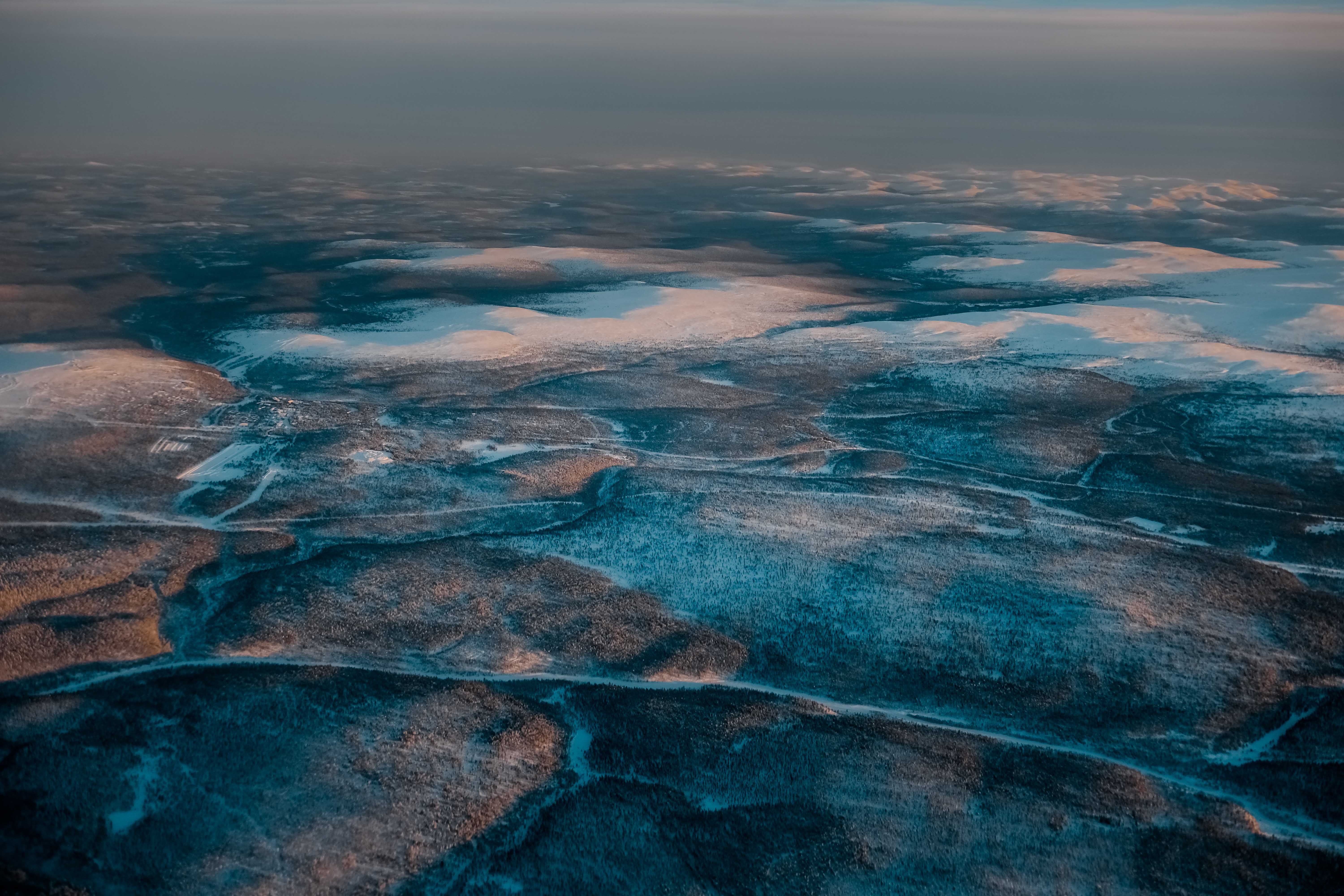 Aerial view of a northern winter landscape